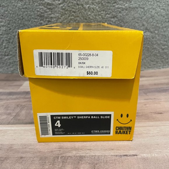 CTM Slides Sandals Big Kids Black Fuzzy Sz 4 Smiley SHIPS ASAP NEW IN BOX Summer - Picture 8 of 8